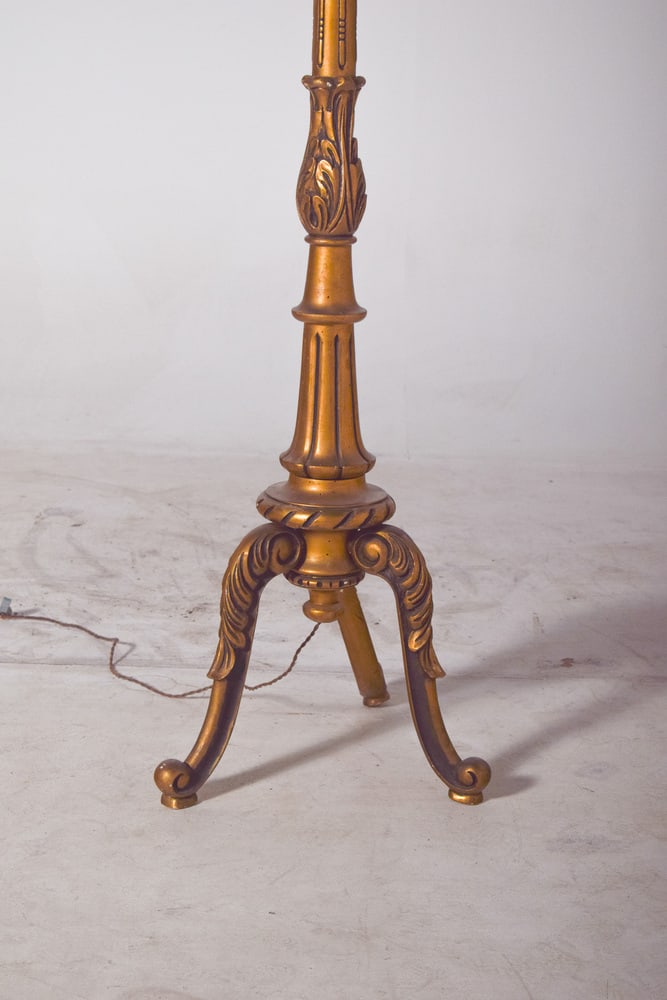 Gilded Wooden Floor Lamp with Fabric Lampshade, 1890 - 3