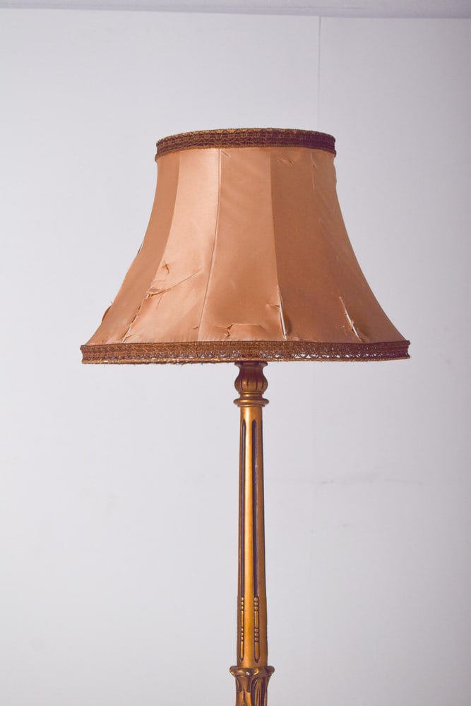 Gilded Wooden Floor Lamp with Fabric Lampshade, 1890 - 6