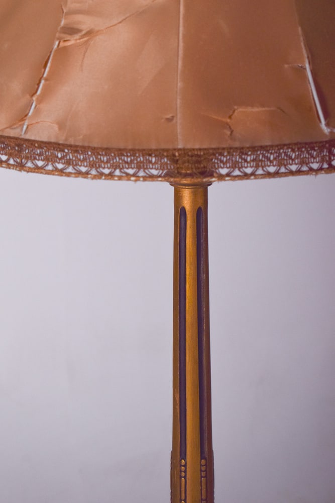 Gilded Wooden Floor Lamp with Fabric Lampshade, 1890 - 9