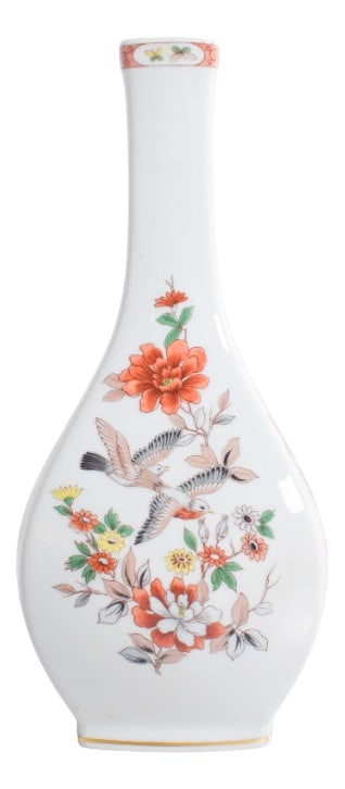 Square Bottle in Vista Alegre Porcelain, 1910: This exquisite square bottle, crafted in Vista Alegre porcelain, is a remarkable display of artistry and craftsmanship. The bottle features a sturdy, square base that provides a sense of stability