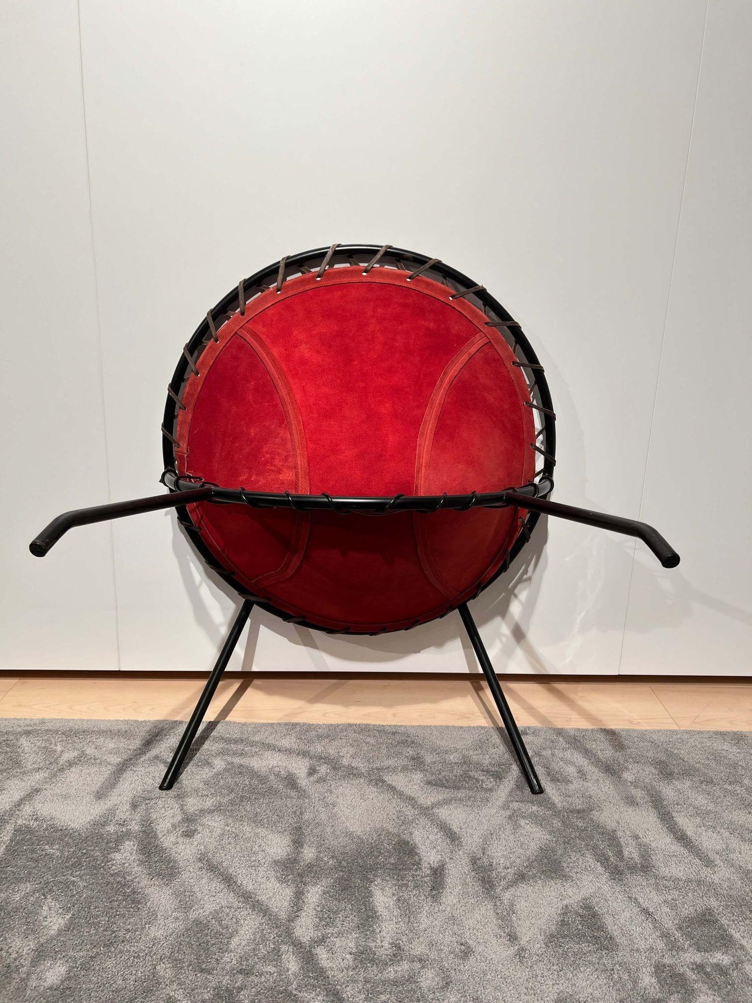Balloon Lounge Chair in Red Suede & Metal by Hans Olsen - 17