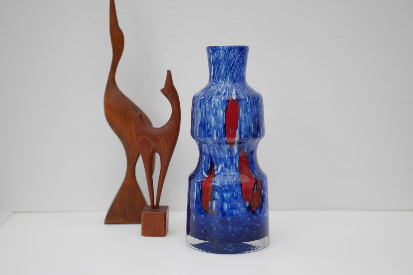 Blue Glass Art Vase from Prachen Glass Works - 5