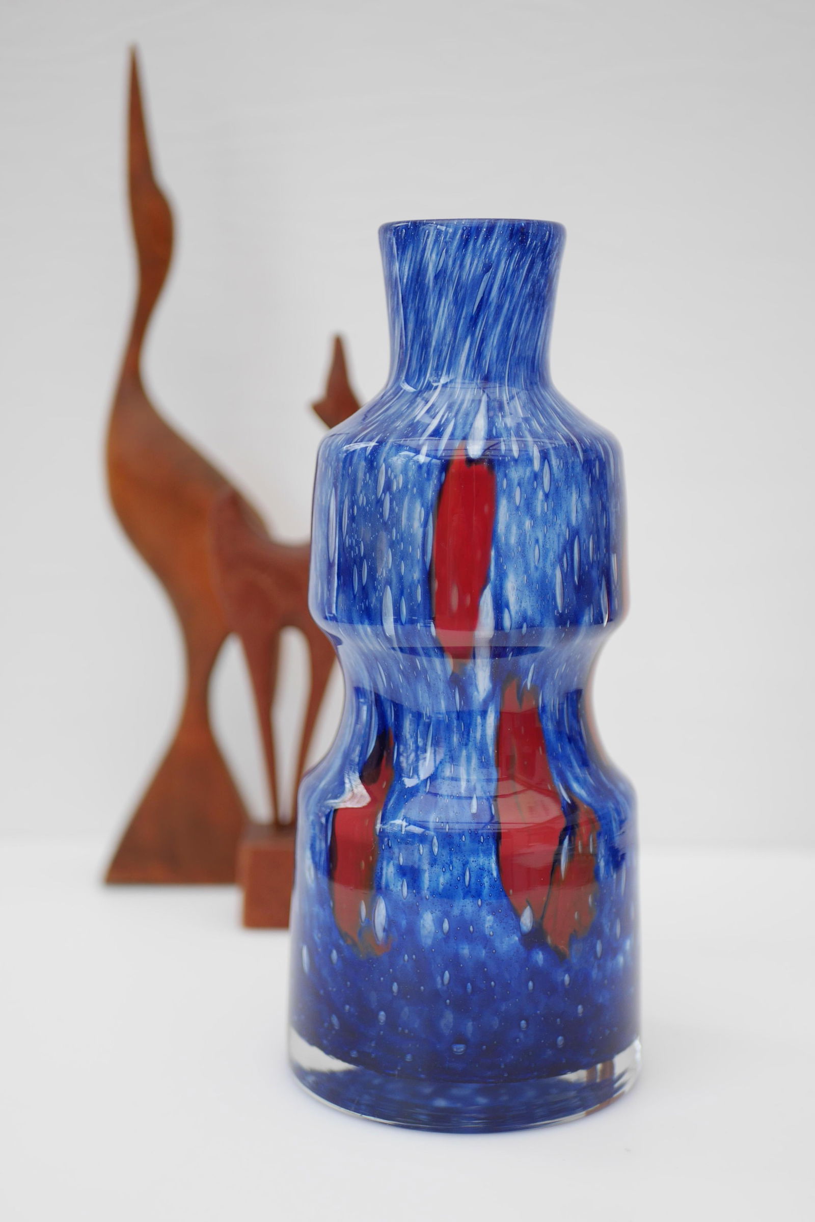 Blue Glass Art Vase from Prachen Glass Works - 6