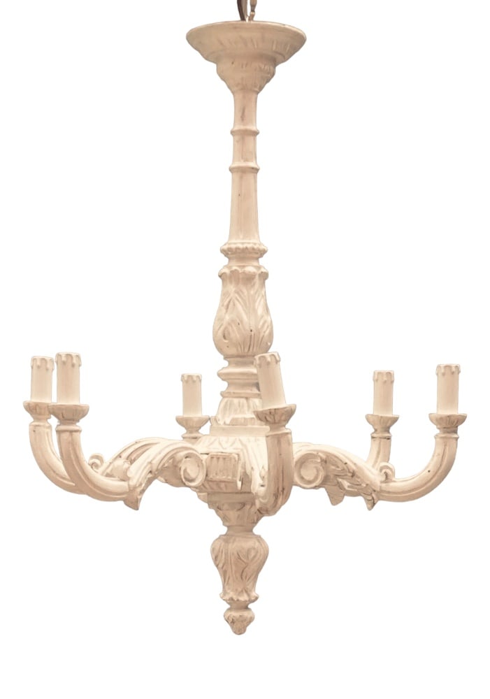 Florence Chandelier in Wood, 1960s: Jump back to Florence in the 60s and you find a fantastic chandelier made by a man who was holding artistry and character. this chandelier has been made in wood and painted in white color . this