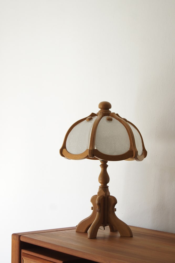 Wooden Table & Glass Lamp from Asmuth Leuchten - 2