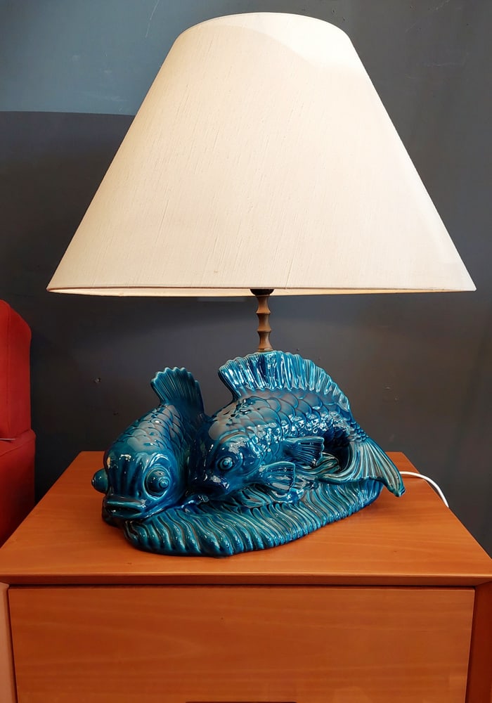 Ceramic Table Lamp with the Shape of Carpe Koi, 1970s - 2