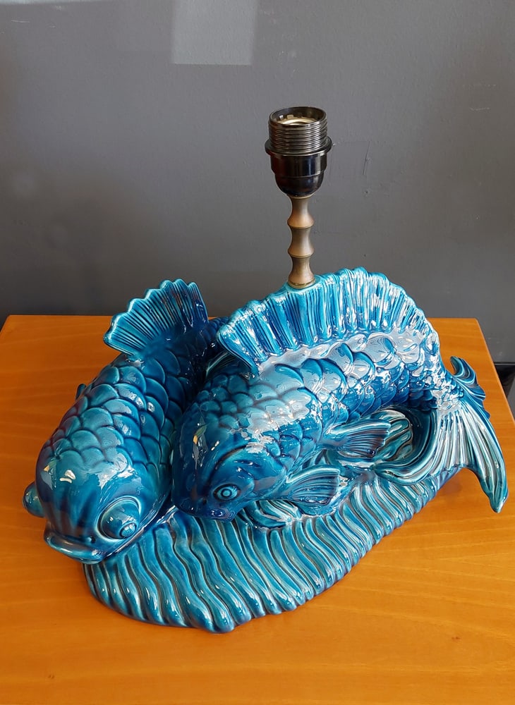 Ceramic Table Lamp with the Shape of Carpe Koi, 1970s - 3