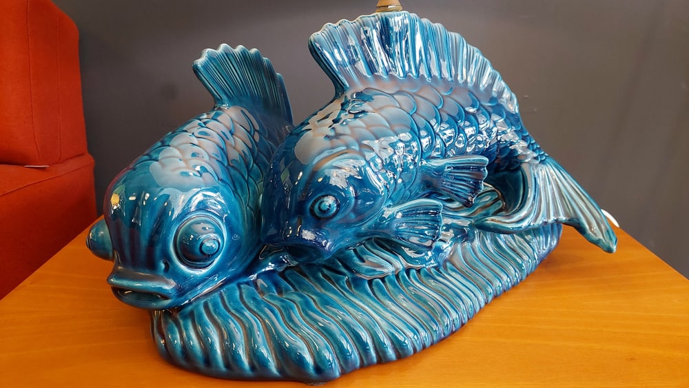 Ceramic Table Lamp with the Shape of Carpe Koi, 1970s - 4