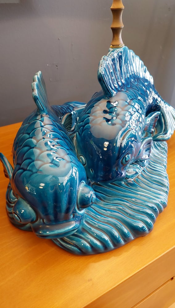 Ceramic Table Lamp with the Shape of Carpe Koi, 1970s - 5