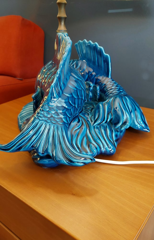 Ceramic Table Lamp with the Shape of Carpe Koi, 1970s - 6