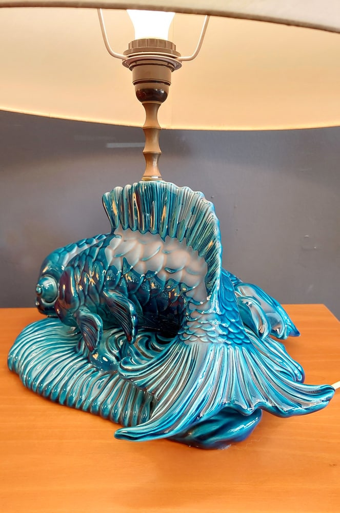 Ceramic Table Lamp with the Shape of Carpe Koi, 1970s - 7