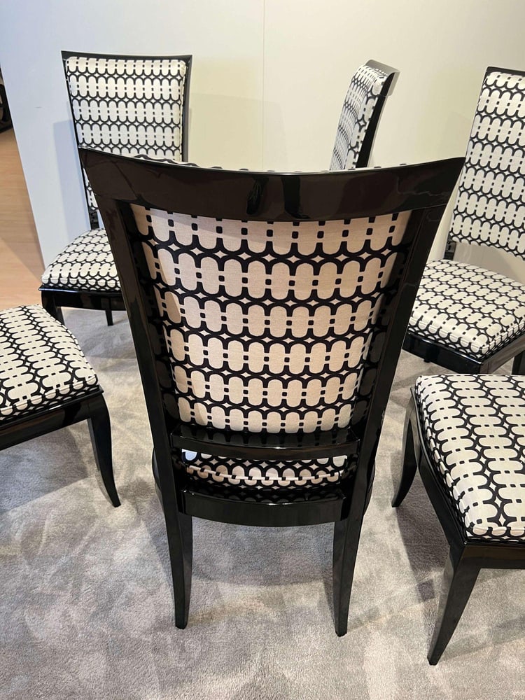 High Back Black Lacquered Dining Chairs, Set of 6 - 10