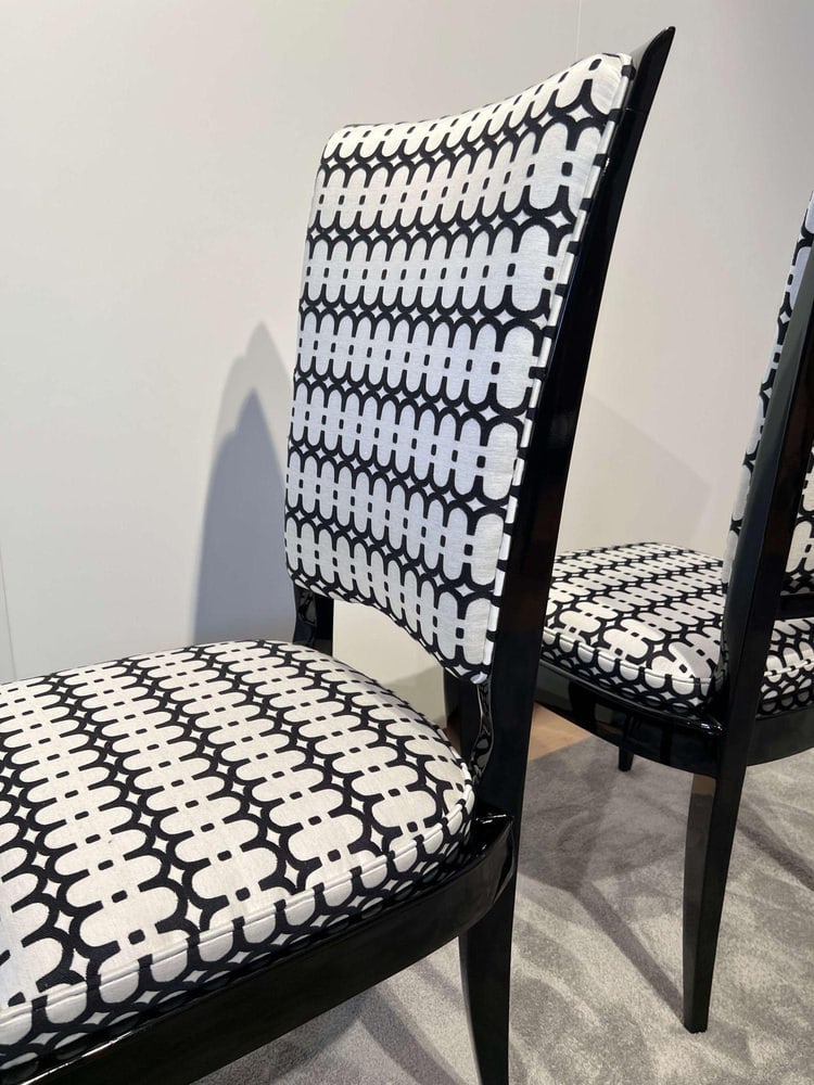 High Back Black Lacquered Dining Chairs, Set of 6 - 13