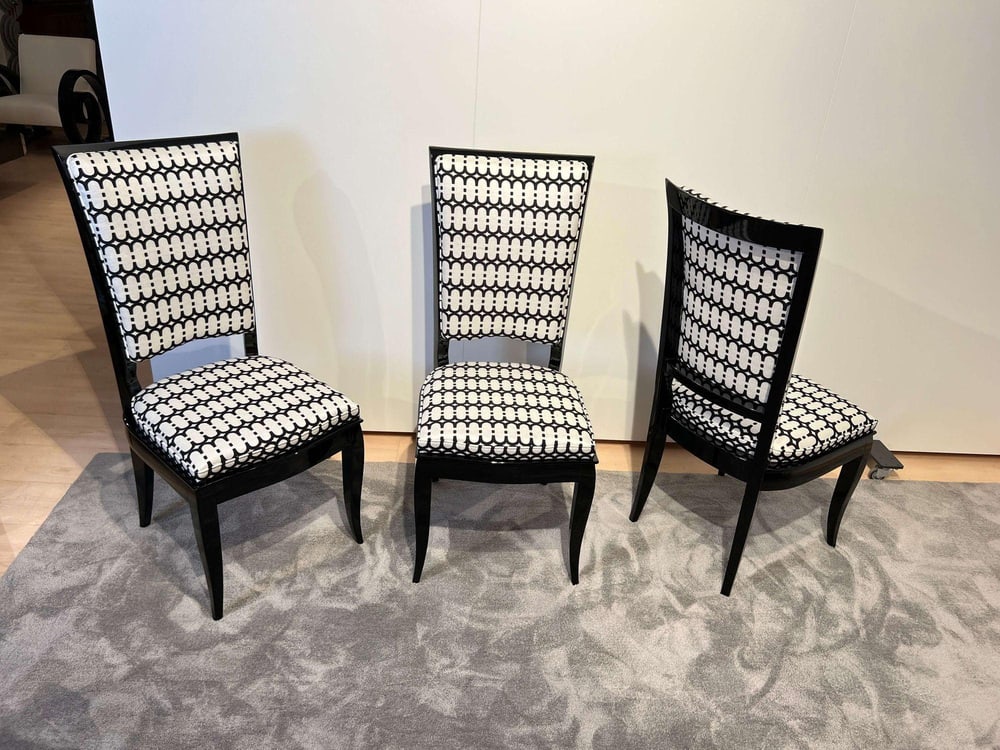 High Back Black Lacquered Dining Chairs, Set of 6 - 15