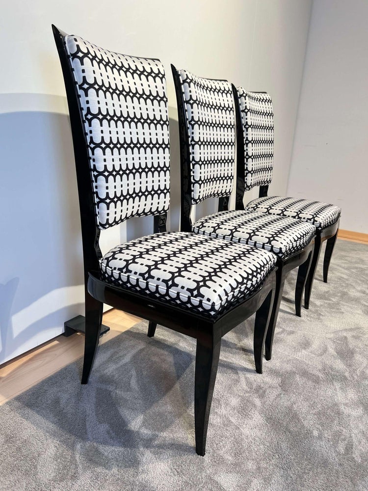 High Back Black Lacquered Dining Chairs, Set of 6 - 18