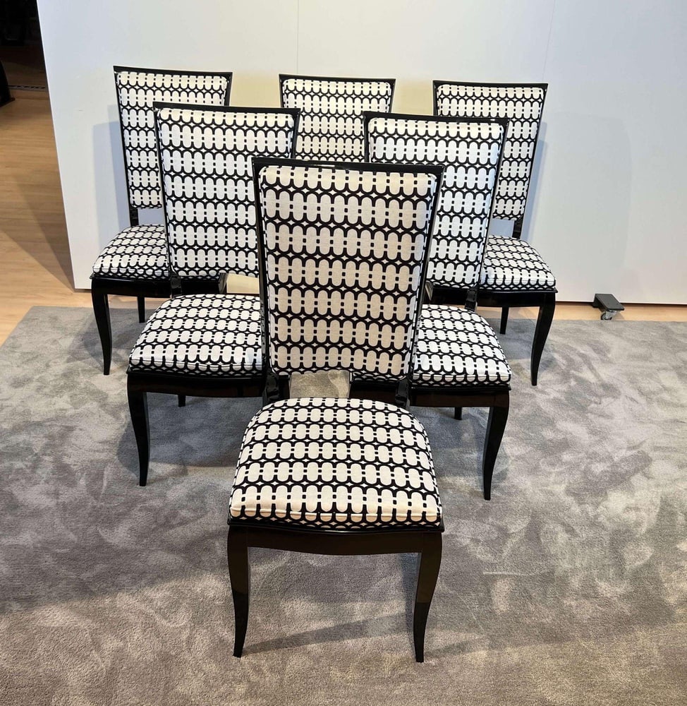 High Back Black Lacquered Dining Chairs, Set of 6 - 3