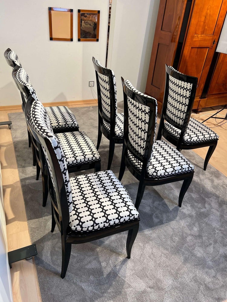 High Back Black Lacquered Dining Chairs, Set of 6 - 5