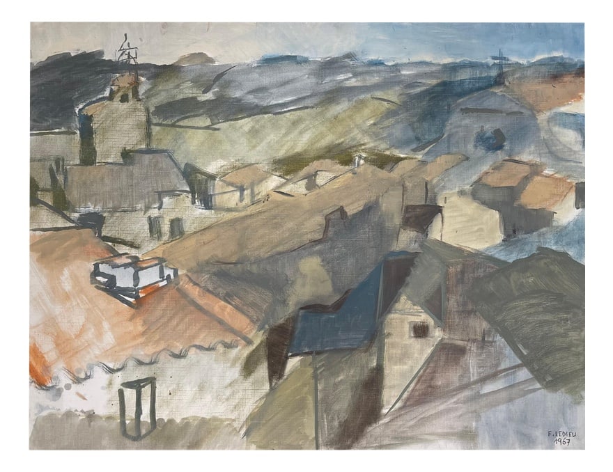 Francine Ledieu, Lorgues, 1967, Oil on Board: Oil on cardboard Francine Ledieu is French artist born in 1931 who lives and works in Paris, France. In the 50s, she was a student of Maurice Rocher who specialized in Sacred art. In the ’80s,
