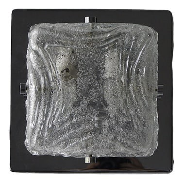Mid-Century Sconce by Egon Hillebrand, 1960s: The Plafonds were manufactured in Germany by Hillebrand in the 1960s.The construction consists of two modules.The base is made of chrome steel.The thick glass diffuser is textured and resembles wavy w
