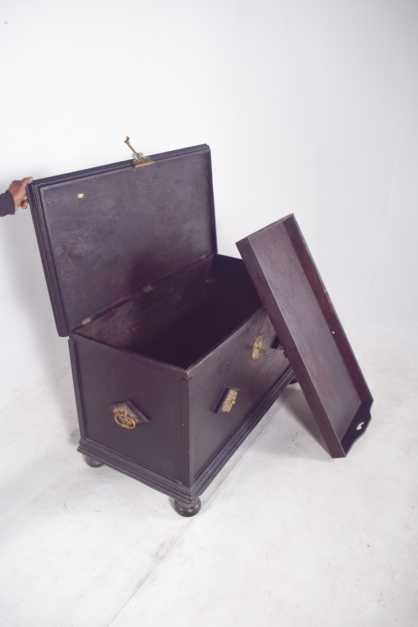 Antique Portuguese Chest with Tray, 1890s - 12