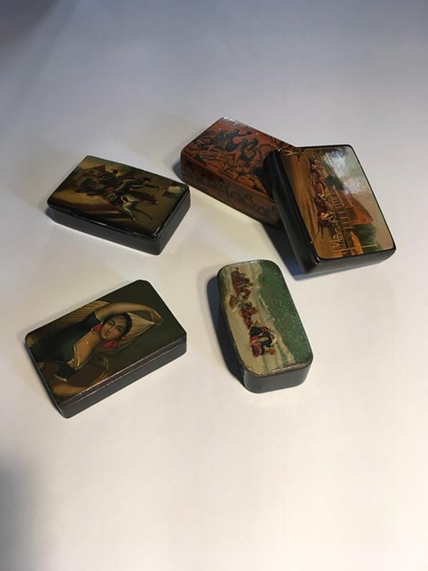 Wood Lacquered Boxes with Landscape Scenes, Set of 5 - 13