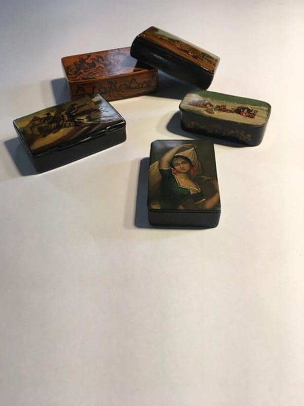 Wood Lacquered Boxes with Landscape Scenes, Set of 5 - 15