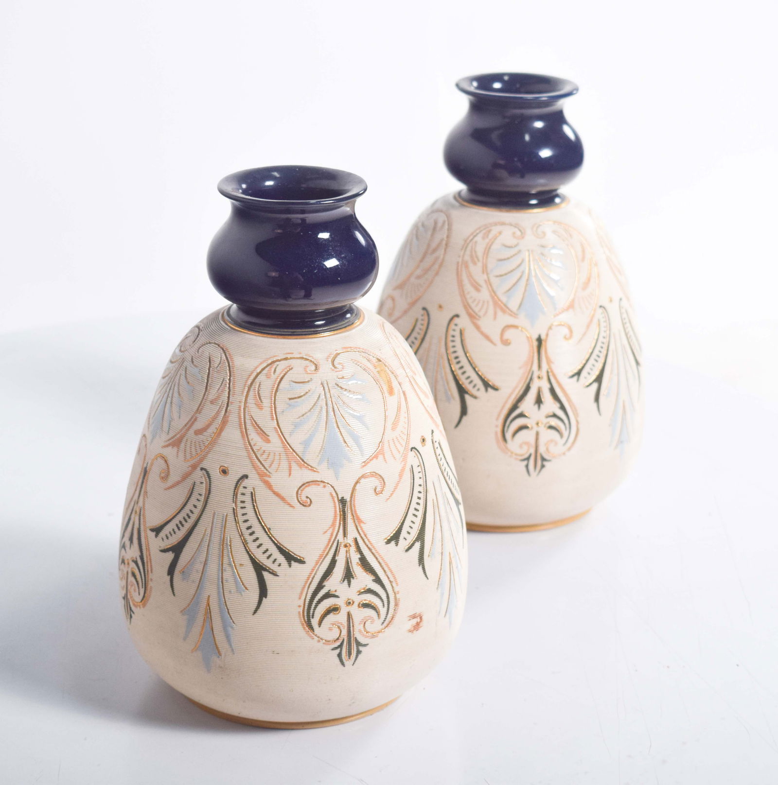 Pottery Cream-Colored Bulging Vases, 1910, Set of 2 - 2