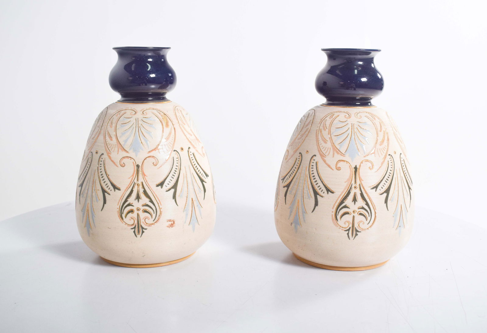 Pottery Cream-Colored Bulging Vases, 1910, Set of 2 - 3