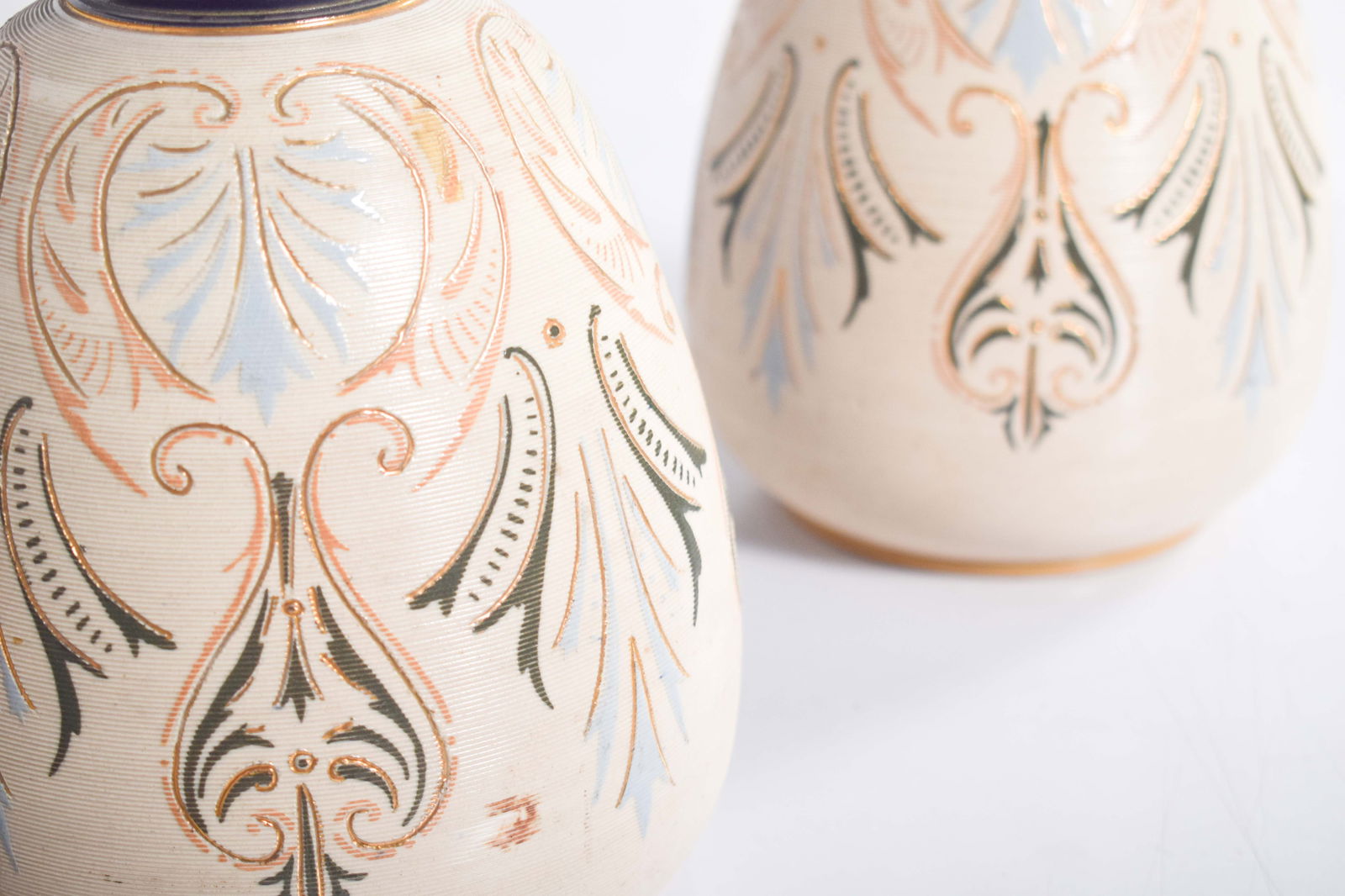 Pottery Cream-Colored Bulging Vases, 1910, Set of 2 - 5