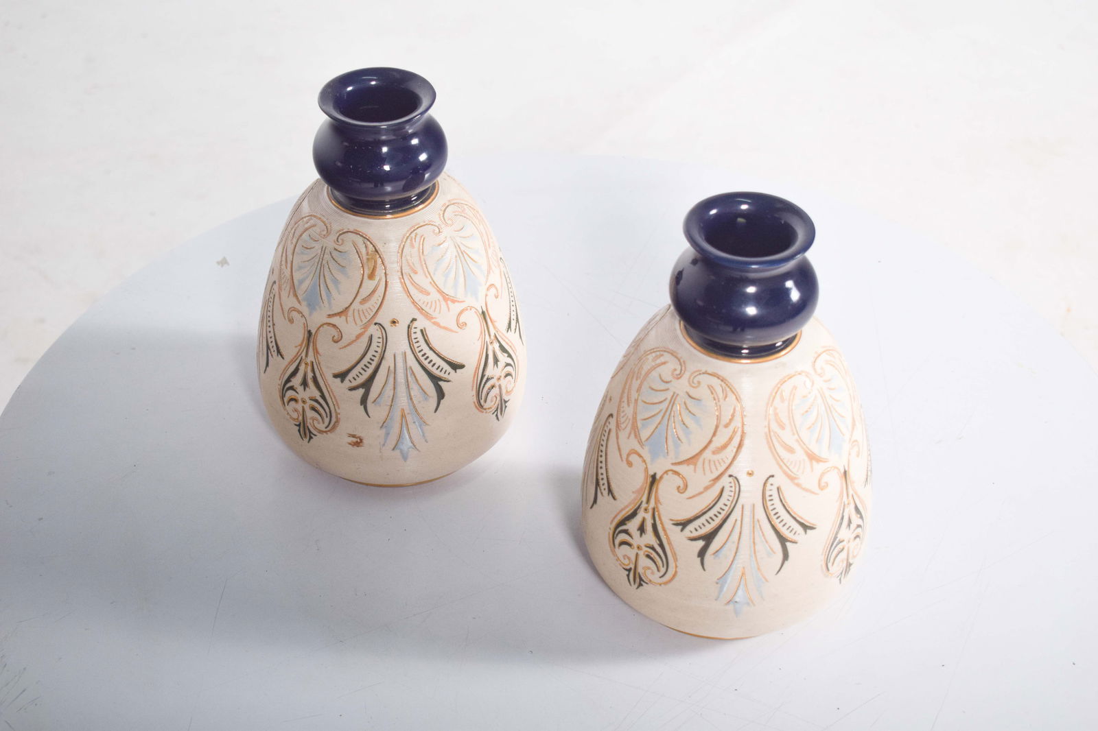 Pottery Cream-Colored Bulging Vases, 1910, Set of 2 - 7