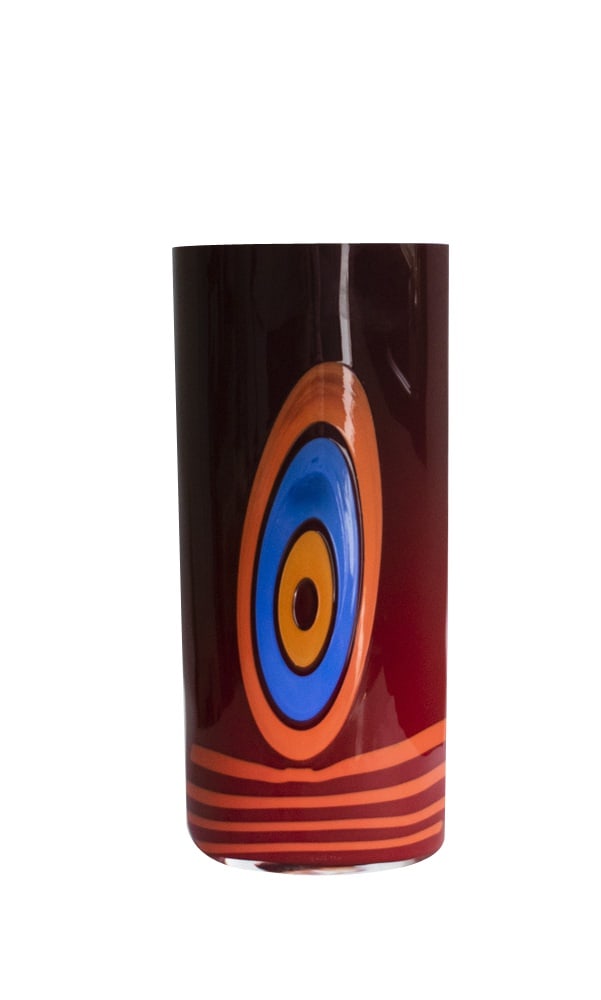 Sunset in the Lagoon Vase by Carlo Moretti, 1998: Outstanding Original vase Carlo Moretti , not signed. Inspired by the Venice Lagoon and the thousand refractions of sunset on the water. Shades of red for the last rays. Blue as night draws in. Vase i