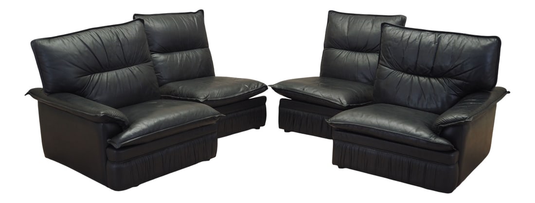 Italian Modular Sofa, Italy, 1960s: The modular sofa was manufactured in the 1960s, Italian production.The sofa is covered with original upholstery. High-quality black natural leather was used. The sofa consists of four elements, which