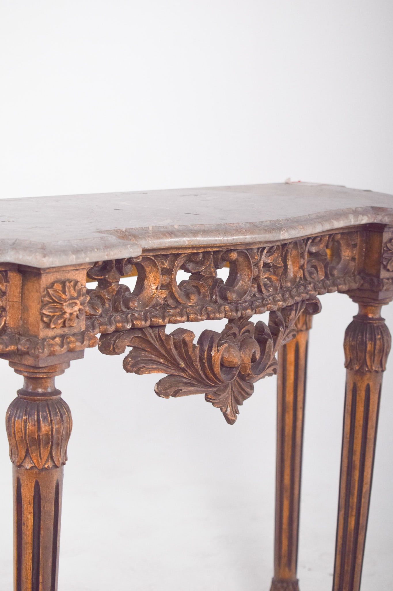 Portuguese Gilded Carving Side Table with Marble Top - 12