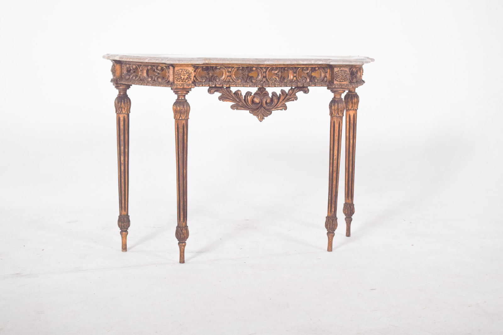 Portuguese Gilded Carving Side Table with Marble Top - 2