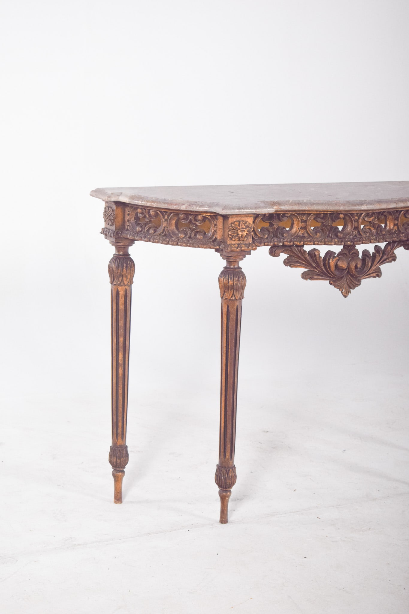 Portuguese Gilded Carving Side Table with Marble Top - 3