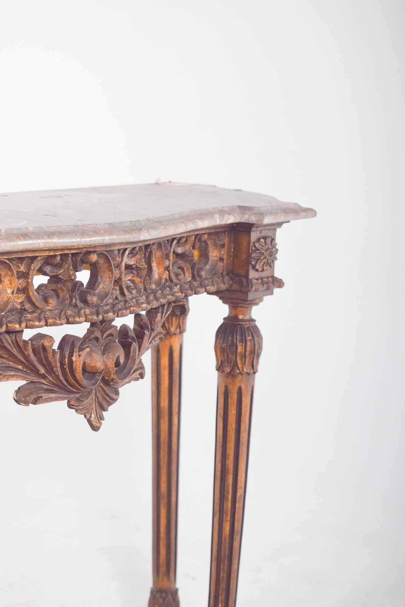 Portuguese Gilded Carving Side Table with Marble Top - 5