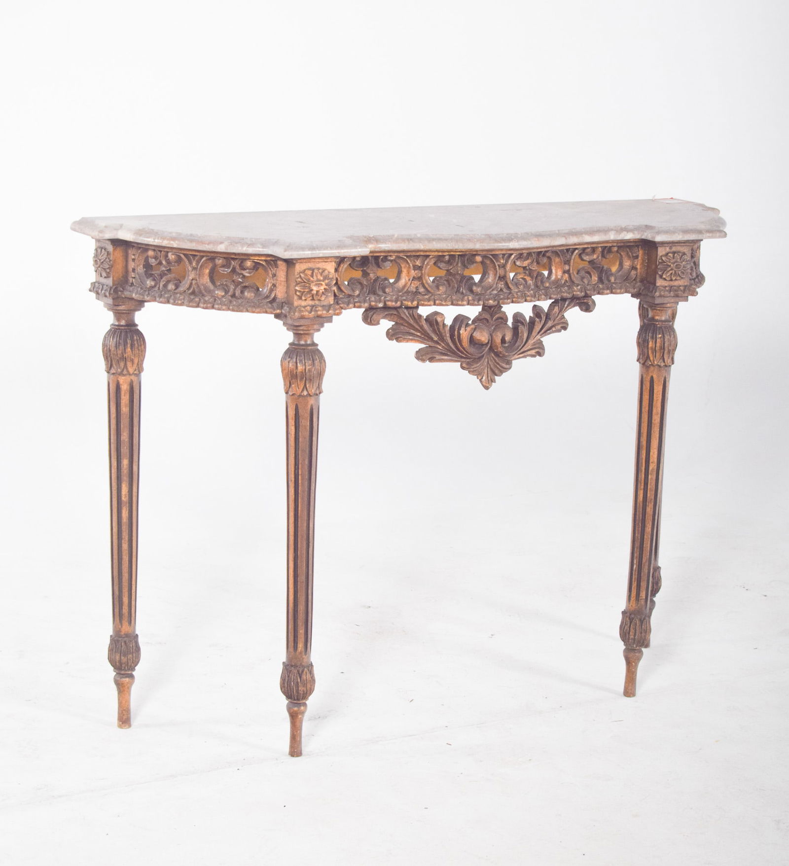 Portuguese Gilded Carving Side Table with Marble Top - 6