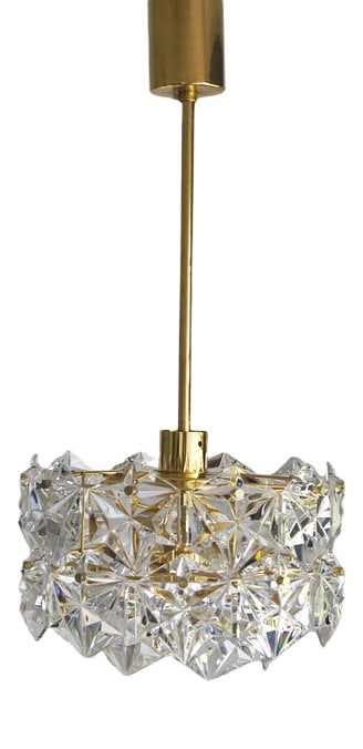 Chandelier Royal Kristall from Kinkeldey, 1960s: Beautiful large and original mid century chandelier by Kinkeldey from the Royal Kristall series. 2 tier chandelier with brass frame. Individual circles decorated with crystals. Equipped with 3 E14
