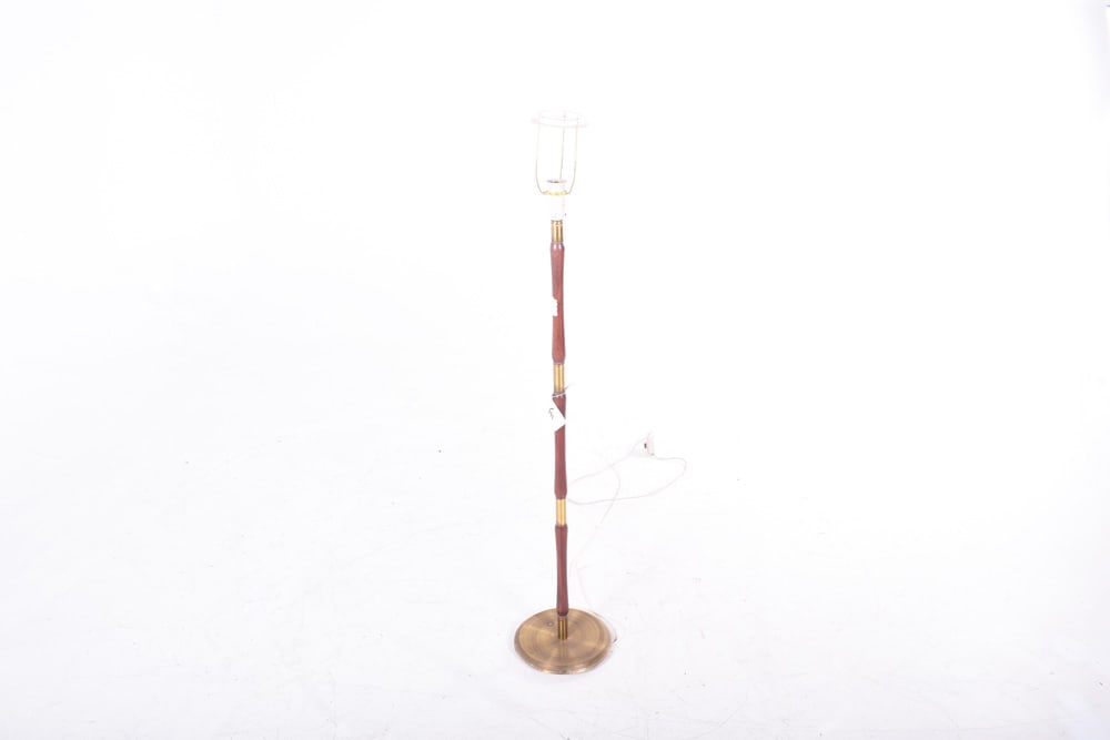 Danish Wood & Brass Floor Lamp, 1950s - 2