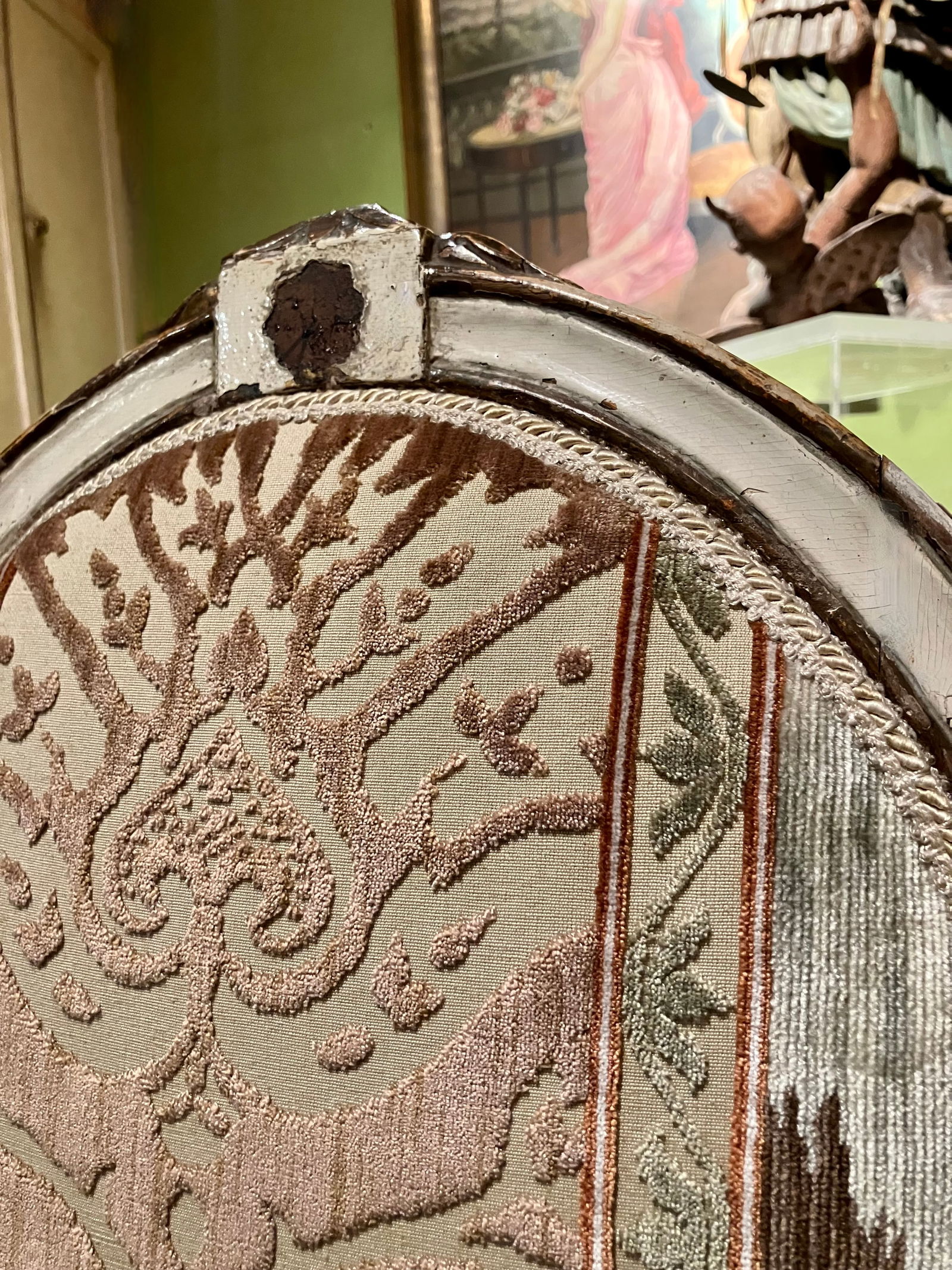 Chairs in Lacquer and Ikat Damask Upholstery, Set of 2 - 14