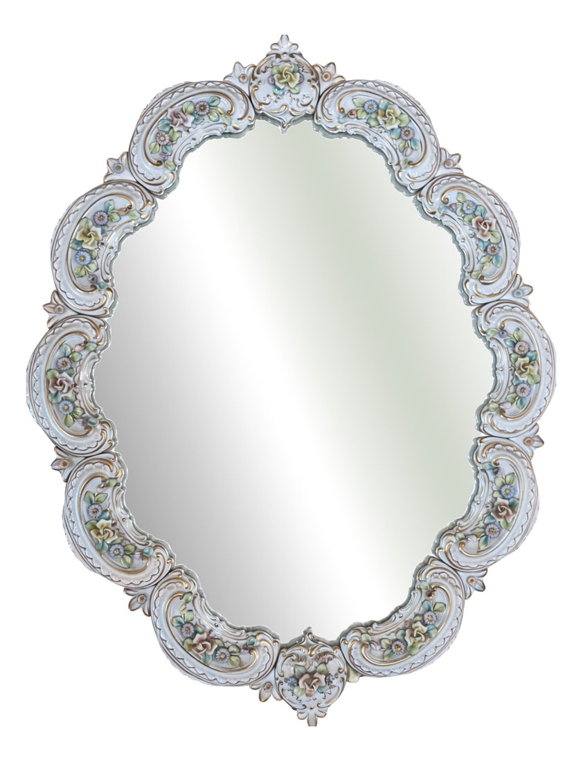 Porcelain Mirror with Polychrome Floral Relief, 1960s (1 of 5)
