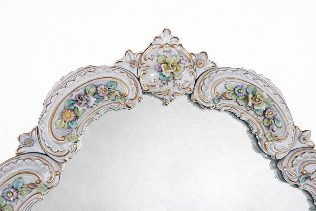 Porcelain Mirror with Polychrome Floral Relief, 1960s - 3