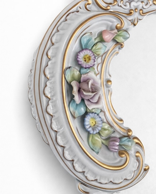 Porcelain Mirror with Polychrome Floral Relief, 1960s - 4