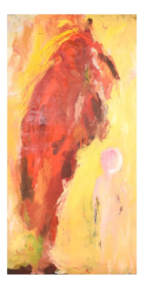 Abstract Painting, M. Thomsen, 1994, Acrylic on Canvas: Abstract Expressionist painting. Acrylic on canvas. Signed with ink on back of the canvas. The first name can not be made out - 1994. Nice composition with bright colors of reds, oranges, greens and