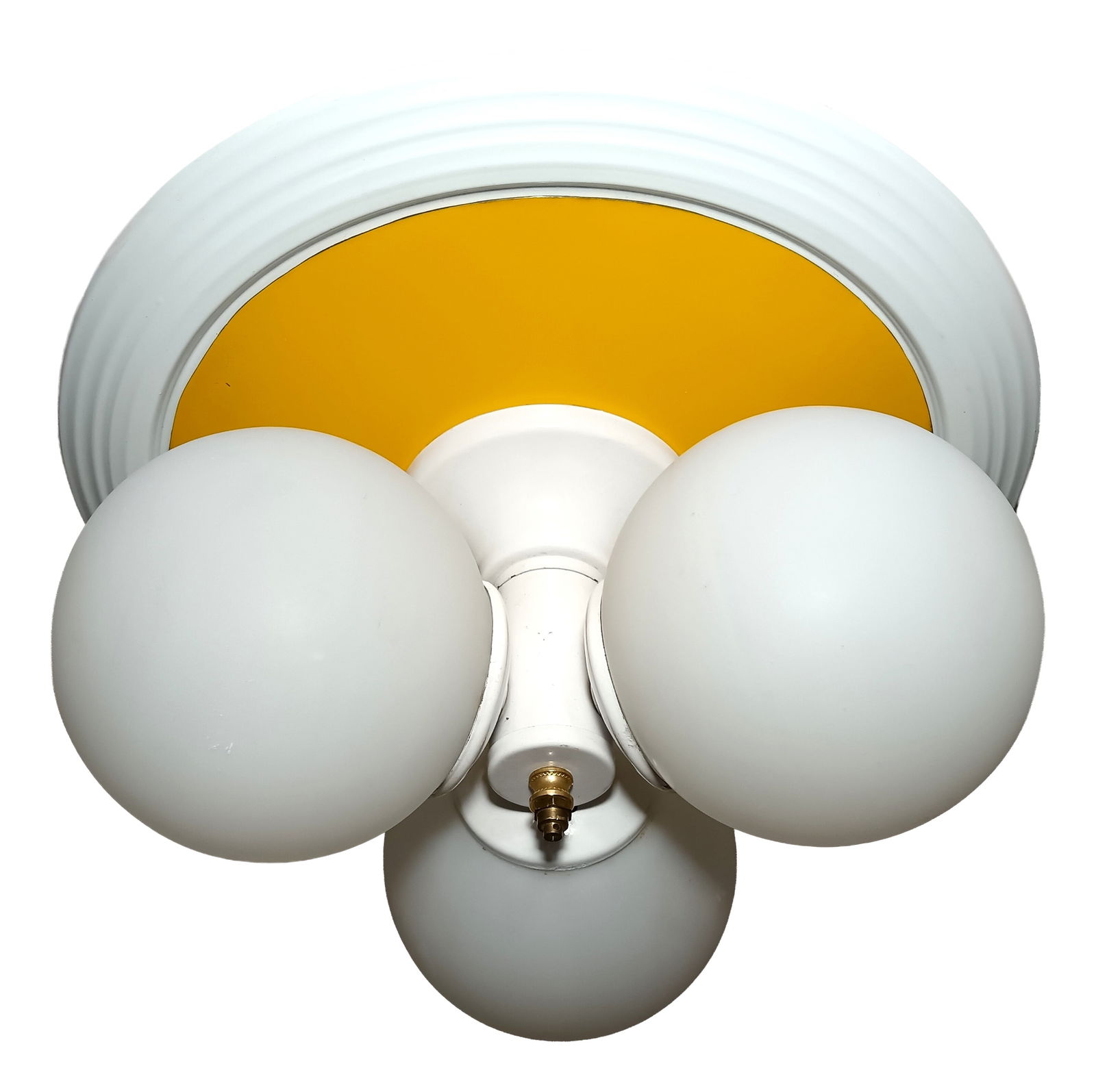 Modern Ceiling Light in Opaline Glass, 1970s: A superb item of ambient light, made in Germany in the 70's.Pure Mid Century Modern design, clean Atomic/Space Age geometry.In impeccable condition, complete, perfectly functional.Measurements:Diamete
