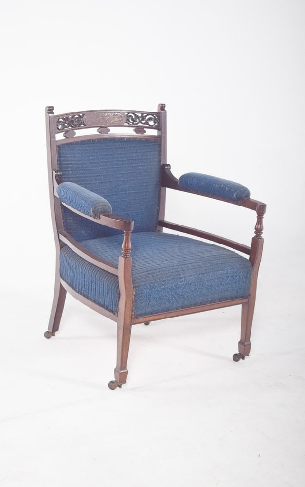 English Ladys Chair in Blue Upholstery - 2