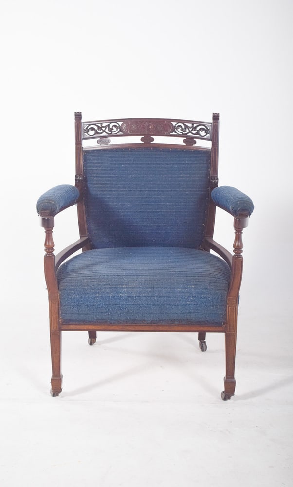 English Ladys Chair in Blue Upholstery - 3