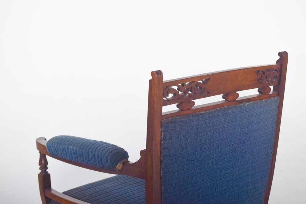 English Ladys Chair in Blue Upholstery - 4