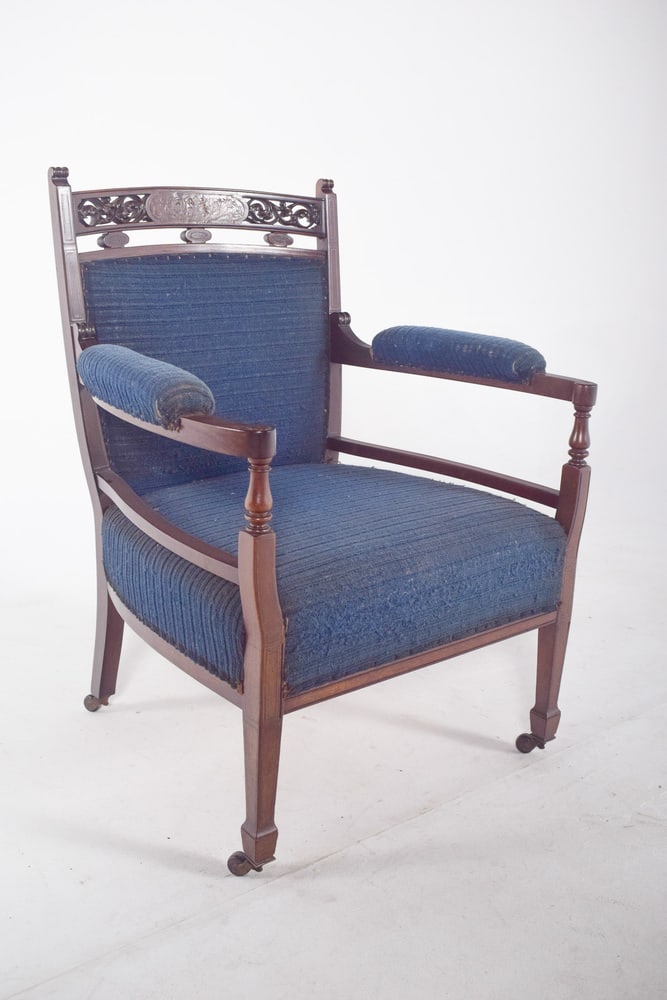 English Ladys Chair in Blue Upholstery - 6