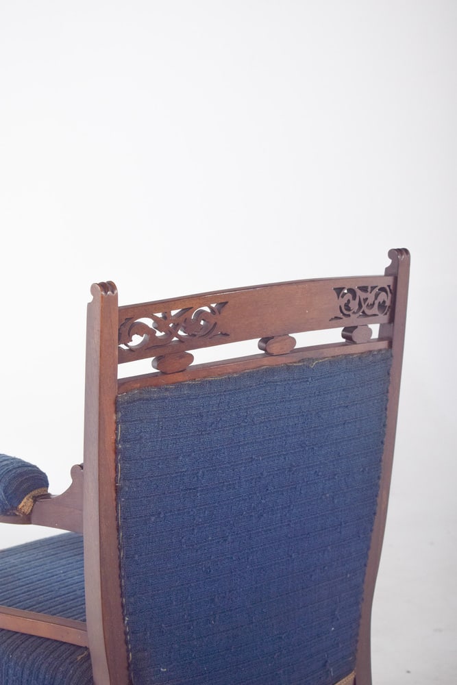 English Ladys Chair in Blue Upholstery - 7